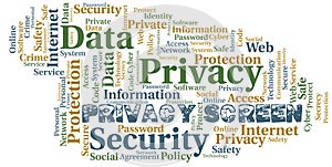 Privacy Screen vector word cloud, made with text only.