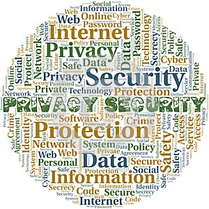Privacy Security vector word cloud, made with text only.