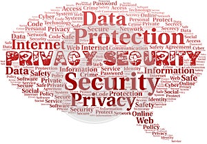 Privacy Security vector word cloud, made with text only.