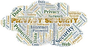Privacy Security vector word cloud, made with text only.