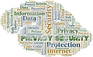 Privacy Security vector word cloud, made with text only.