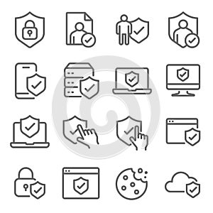 Privacy symbol icon set vector illustration. Contains such icon as Cookie, website, browser, mobile, database, Cloud and more. Exp