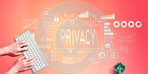 Privacy theme with person using computer keyboard