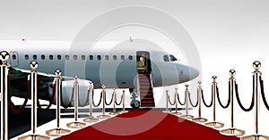 Private airplane boarding on red carpet