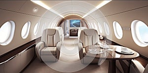 Private airplane interior. Business jet travel. Business travel