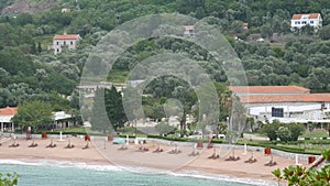 Private beach of the hotel Sveti Stefan, near the island. Monten