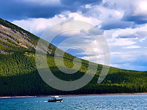 Private Boat on Lake Minnewanka, Banff