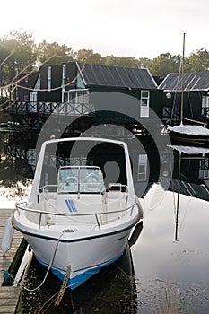Private boat pontoon on charming little marina de talaris on lacanau lake