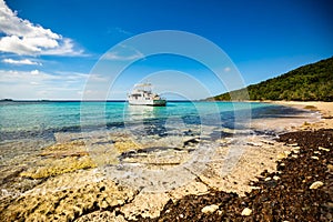 Private boat at seashore carribean vacation getaway