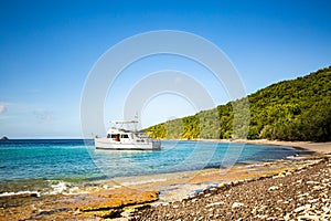 Private boat at seashore carribean vacation getaway