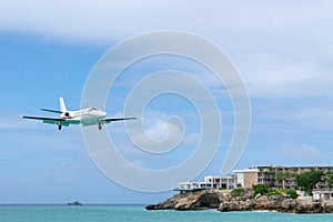 Private business jet aircraft with preparing to land