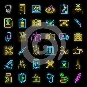 Private clinic hospital icons set vector neon