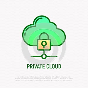 Private cloud thin line icon, locked cloud