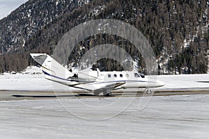 Private and corporate jets in the airport in St Moritz Switzerland