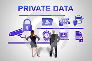 Private data concept watched by business people
