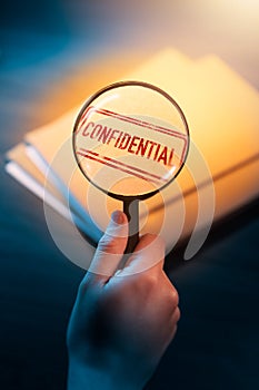 Private detective desk with envelopes labeled as confidential