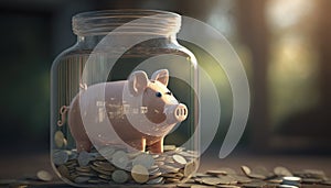 Private economy concept with a cute pink piggy bank ready for family savings