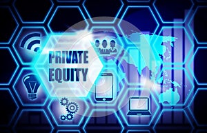 Private Equity blue background model concept
