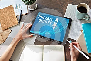 Private equity fund, investment and trading concept on screen. Financial growth.