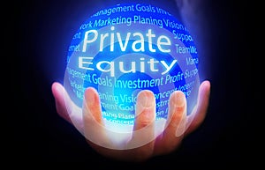 Private Equity globe blue background plan color