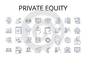 Private Equity line icons collection. Venture Capital, Hedge Fund, Equity Stake, Angel Investor, Buyout Firm, Investment