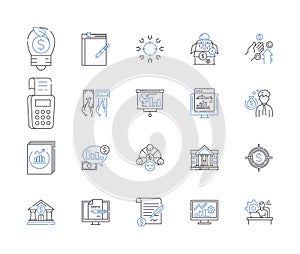 Private Equity outline icons collection. Private, Equity, Investment, Capital, Buyout, Funds, Firms vector and