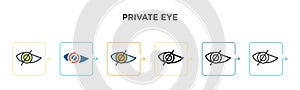 Private eye vector icon in 6 different modern styles. Black, two colored private eye icons designed in filled, outline, line and