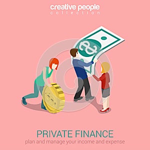 Private finance flat 3d web isometric infographic concept