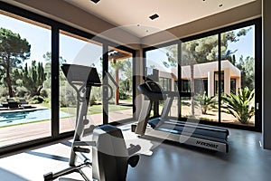 Private gym in luxury home. Neural network AI generated