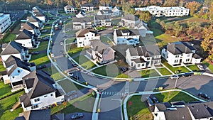 Private homes are situated between suburbia streets in a quiet residential area of an American small town