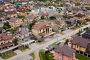 Private houses in a suburban area, top view