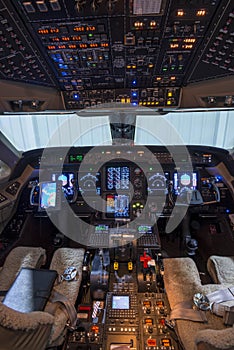 Private jet Aircraft cockpit instrument panel