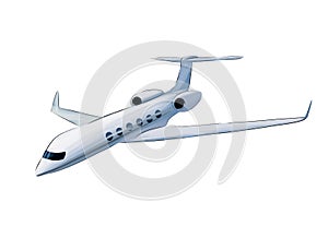 Private jet. Business jet illustration. Luxurious twin-engine passenger aircraft. Airplane from multicolored paints