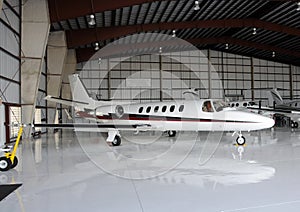 Private jet in hangar