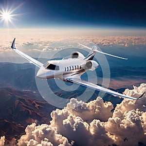 Private jet for luxury business flying high in the sky above the earth