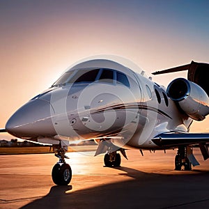 Private jet for luxury business travel parked on airport runway