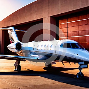 Private jet for luxury business travel parked on airport runway