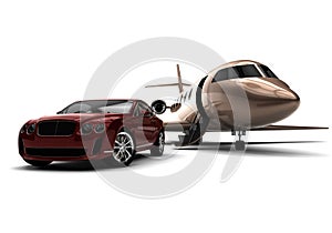 Private jet with luxury car