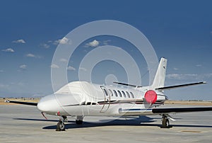 Private jet parked at airport