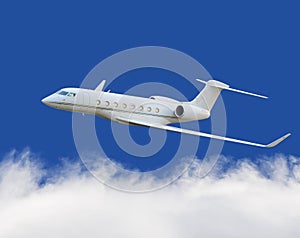 Private jet plane in the cloud with blue sky