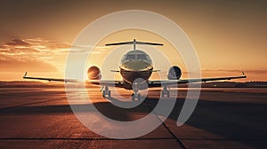 private jet take off when sunset, generated ai image
