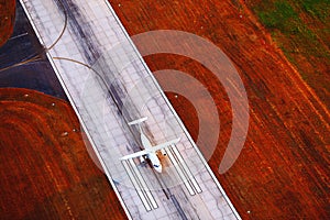 Private jet takeoff at dawn