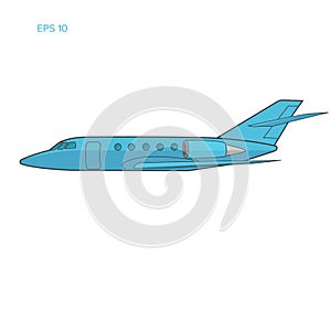 Private jet vector flat design. Business jet illustration. Line art