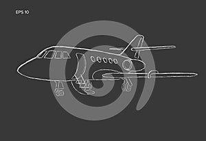 Private jet vector hand drawn sketch. Business jet illustration chalk style.