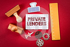 Private Lenders. Sheet of note paper with text on a red background