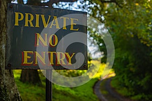 Private No Entry Sign Beside a Country Lane in Scotland