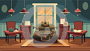A private office lined with elegant typewriters from the past adding a touch of sophistication to the room.. Vector photo