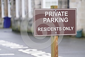 Private parking residents only sign at car park