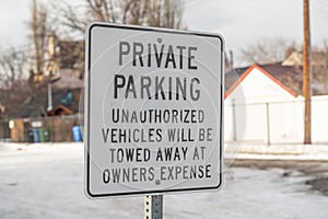 Private parking sign outside in parking lot