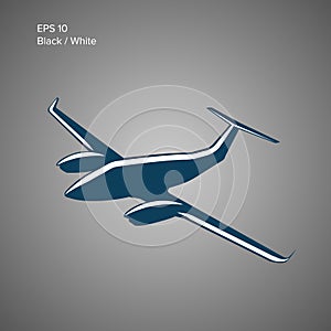 Private plane vector illustration icon. Twin engine aircraft. Vector logo.